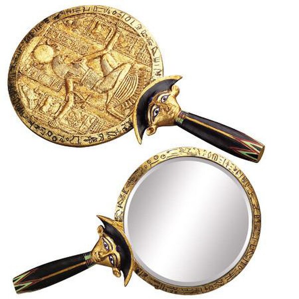 Aegis Egyptian mirror decorative Hand held vanity isis goddess sculptural